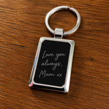 Load image into Gallery viewer, Engraved Metal Keyring - any photo or text personalised