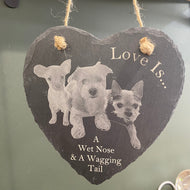 Engraved Photo Hanging Heart Slate